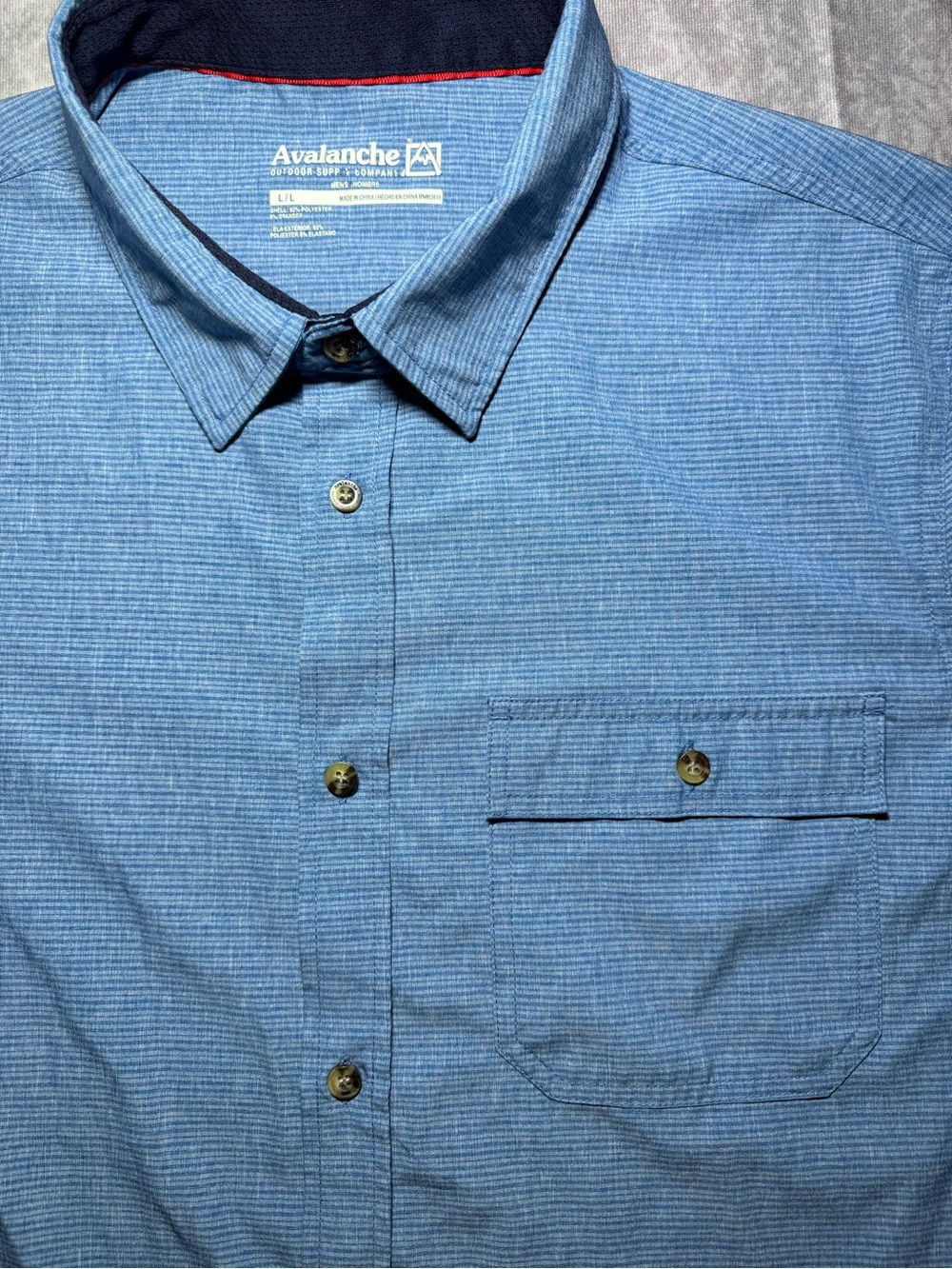 Avalanche Casual Button-Down Shirt Men's L Blue Polyester Spandex Stretch